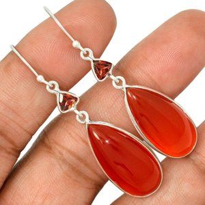 Carnelian Earrings Solid 925 Silver & Garnets